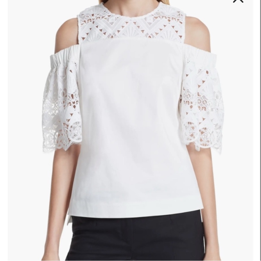 Ted Baker White Lace Cold Shoulder Top Size 4